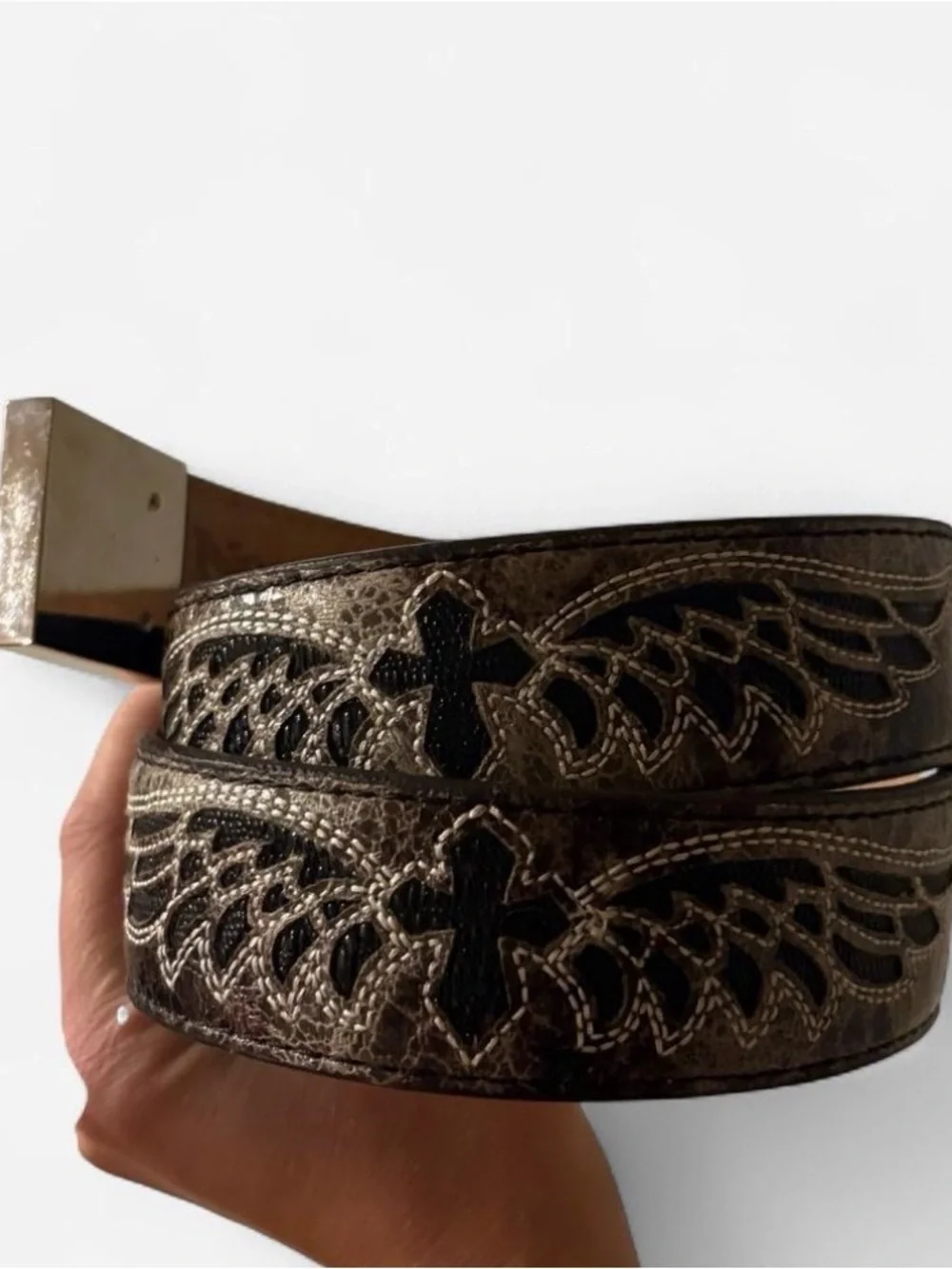 Crystal Buckle Metallic Gray Women's Fashion Belt